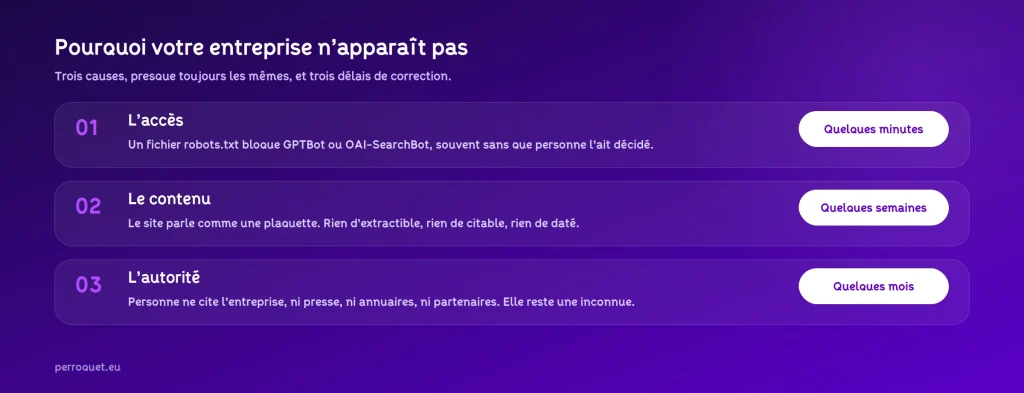 Perroquet - perroquet-site-web-blog-referencement-chatgpt-trois-causes-absence